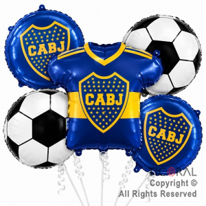 SET DE GLOBOS METALIZADO BOCA JUNIORS ESCUDO 5 UNIDADES
